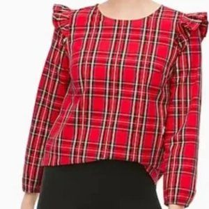 J. Crew Women's Red Plaid Ruffle Blouse